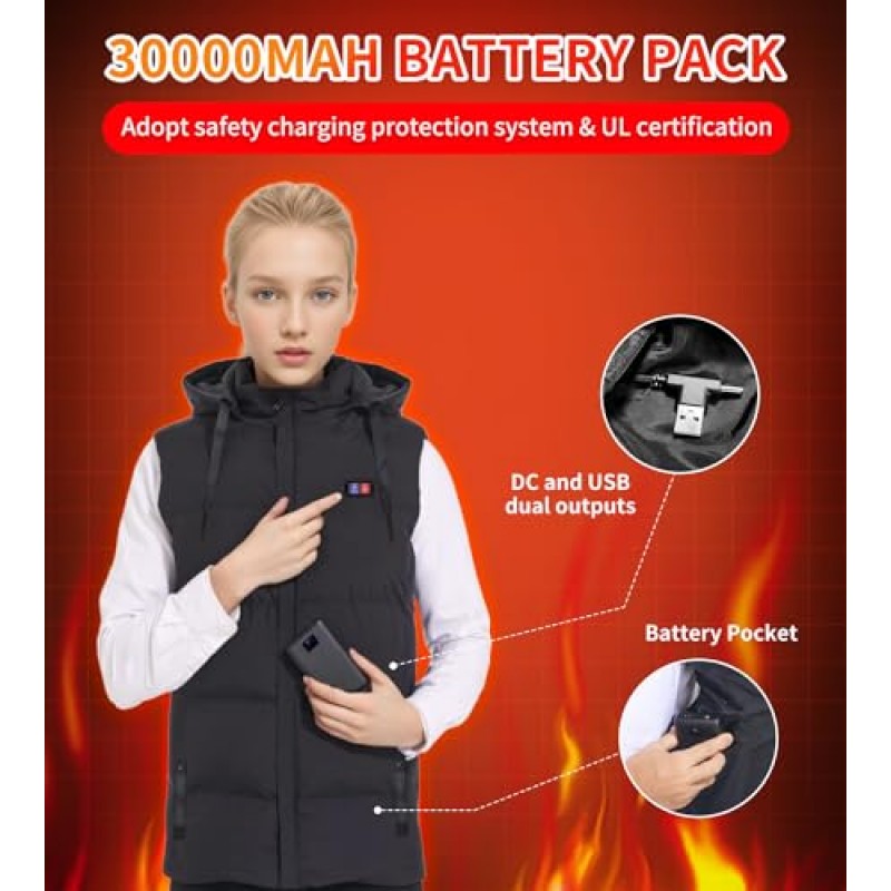 7.4V 30000mah 배터리 팩이 포함된 THOUSTA 가열 조끼 13개의 가열 영역 3s 남성 여성을 위한 빠른 가열 전기 따뜻한 조끼