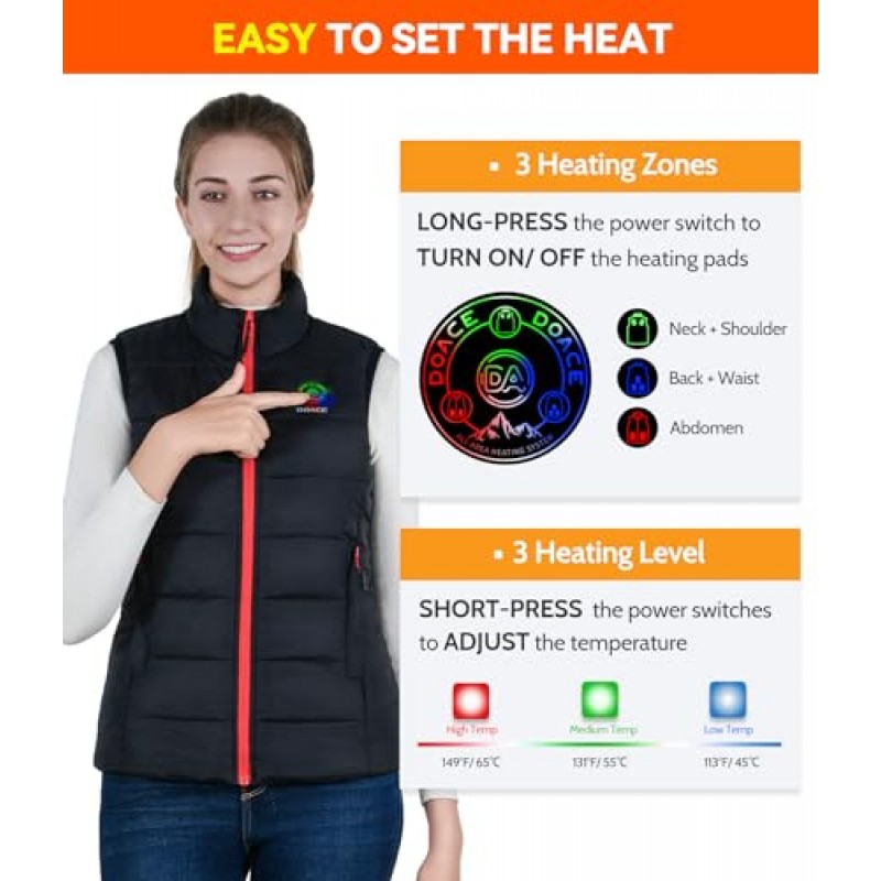 DOACE® 업그레이드된 남성용 및 여성용 발열 조끼, 스마트 전기 발열 조끼, 경량 발열 재킷(배터리 미포함)