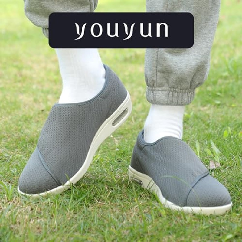 Youyun 여성용 정형외과용 신발, 당뇨병 환자용 와이드 핏 슬립온 운동화, 족저 근막염 및 부은 발 지원, 가볍고 편안하며 통기성(사이즈 6-10)