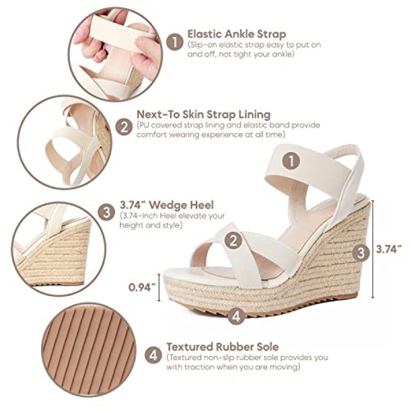 Mikarka 여성용 오픈 토우 Espadrilles 웨지 샌들 슬립 온 신축성 발목 스트랩 플랫폼 샌들 Dressy 편안한 웨지 슈즈
