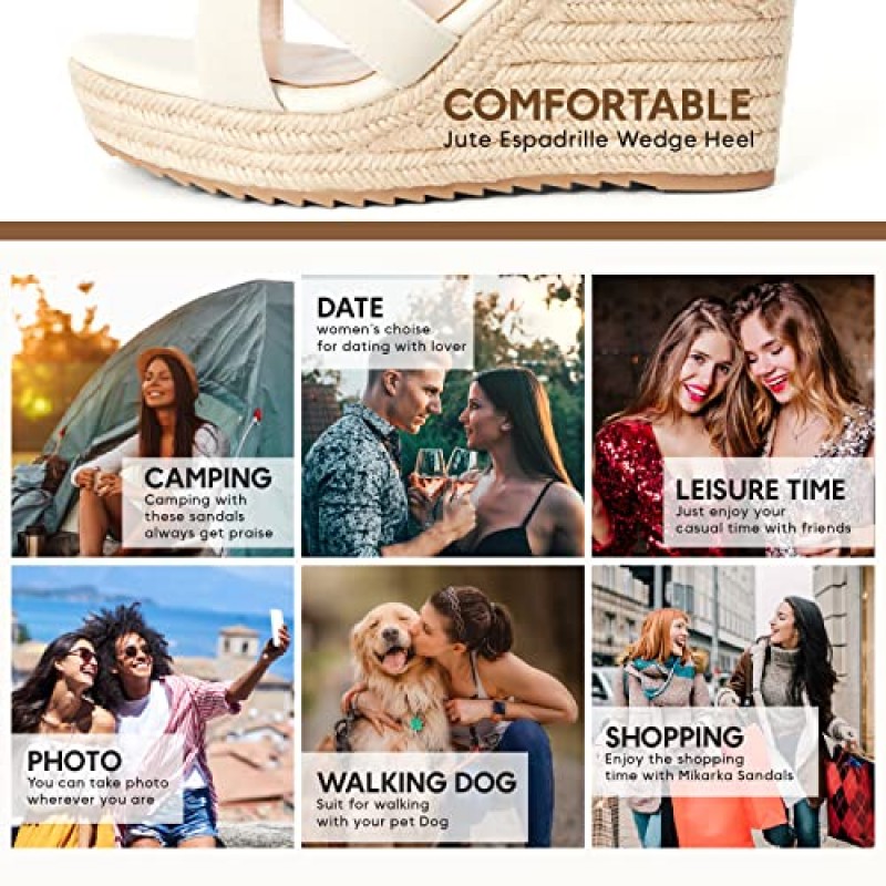 Mikarka 여성용 오픈 토우 Espadrilles 웨지 샌들 슬립 온 신축성 발목 스트랩 플랫폼 샌들 Dressy 편안한 웨지 슈즈
