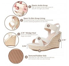Mikarka 여성용 오픈 토우 Espadrilles 웨지 샌들 슬립 온 신축성 발목 스트랩 플랫폼 샌들 Dressy 편안한 웨지 슈즈
