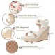 Mikarka 여성용 오픈 토우 Espadrilles 웨지 샌들 슬립 온 신축성 발목 스트랩 플랫폼 샌들 Dressy 편안한 웨지 슈즈
