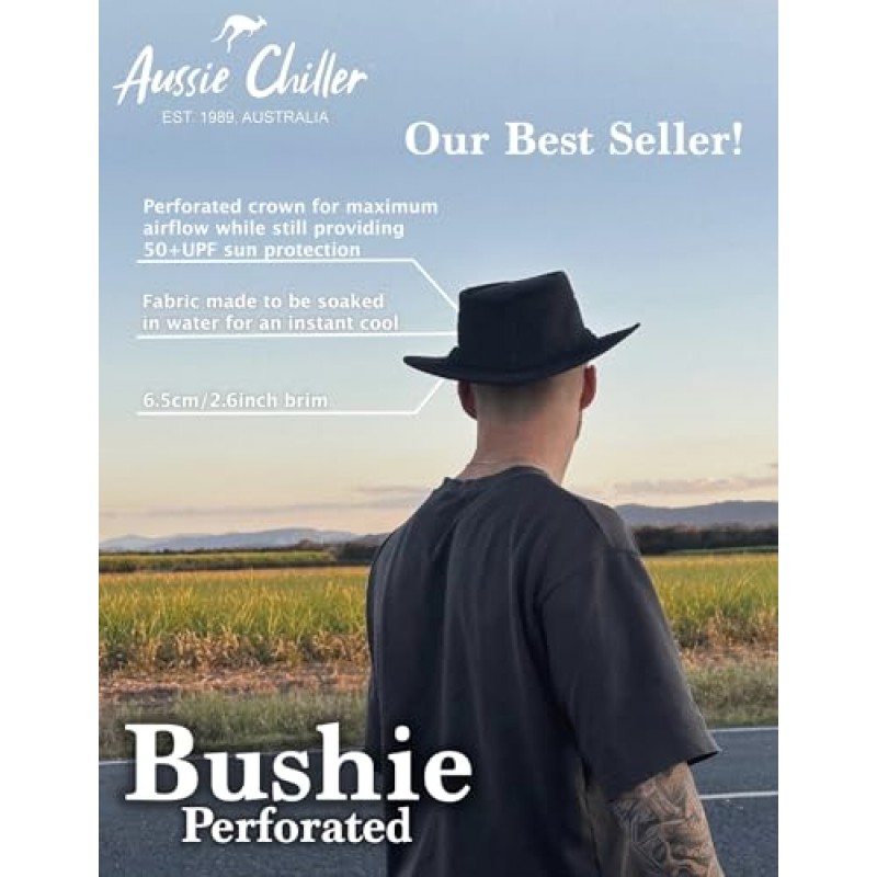 Aussie Chiller Bushie 골프 모자 - 순간 냉각 모자 | 50+ UPF 자외선 차단 - 남성과 여성을 위해 디자인되었습니다.