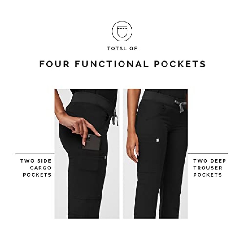 여성용 Figs Kade 카고 스크럽 팬츠 — 클래식 핏, 스트레이트 레그, 4 포켓, 요가 허리밴드, 주름 방지 여성용 스크럽 팬츠