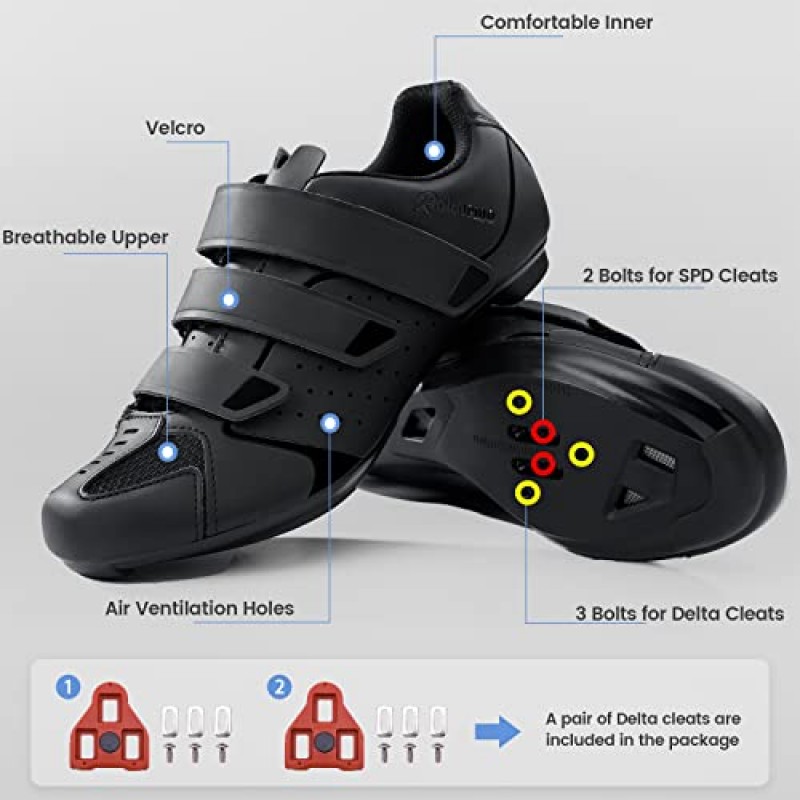 Look Delta Cleat가 포함된 남성용 Peloton 사이클링 신발 - Peloton Shimano SPD 클립과 호환 가능 - 남성 여성용 스핀 실내 로드 레이싱 자전거 신발