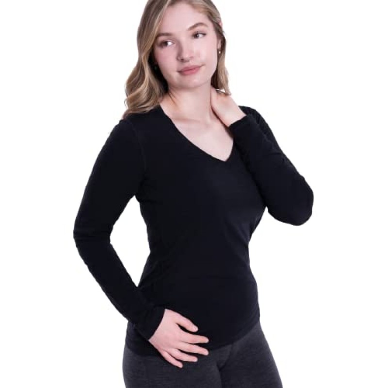 Woolly Clothing 여성용 메리노 울 긴 소매 브이넥 - 초경량 - 흡습성 통기성 냄새 방지