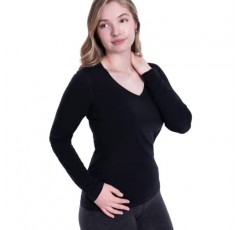 Woolly Clothing 여성용 메리노 울 긴 소매 브이넥 - 초경량 - 흡습성 통기성 냄새 방지