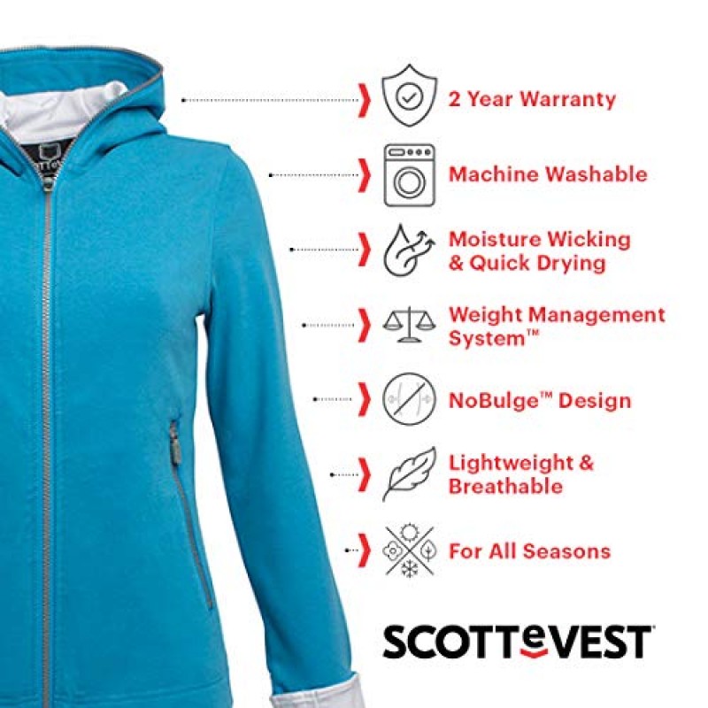 SCOTTeVEST 여성용 Chloe Glow 후디 - 숨겨진 포켓 18개 - 여행 등을 위한 경량 집업 스웨트셔츠