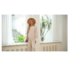 Disamer Womens 2 Piece 복장 스웨터 세트 긴 소매 니트 풀오버 스웨터 탑 와이드 레그 팬츠 라운지 세트