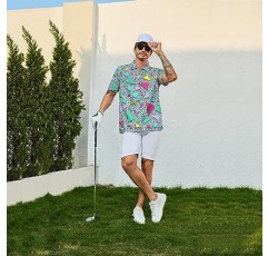 Lusherd 남성용 골프 폴로 셔츠 남성용 하와이안 폴로 셔츠 드라이핏 골프 셔츠 남성용 반소매 프린트 폴로 셔츠