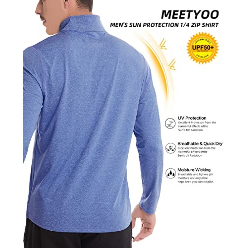 MEETYOO 쿼터 지퍼 풀오버 ​​남성, 긴 소매 폴로 셔츠 골프, 1/4 퀵 드라이 UPF 50+ 자외선 차단