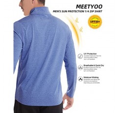 MEETYOO 쿼터 지퍼 풀오버 ​​남성, 긴 소매 폴로 셔츠 골프, 1/4 퀵 드라이 UPF 50+ 자외선 차단