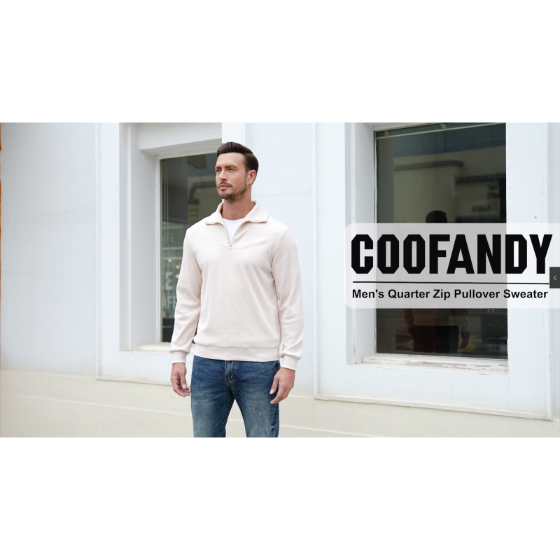 COOFANDY 남성용 쿼터 지퍼 업 풀오버 슬림 피트 모크 넥 긴 소매 스웨터 캐주얼 코듀로이 폴로 스웨트