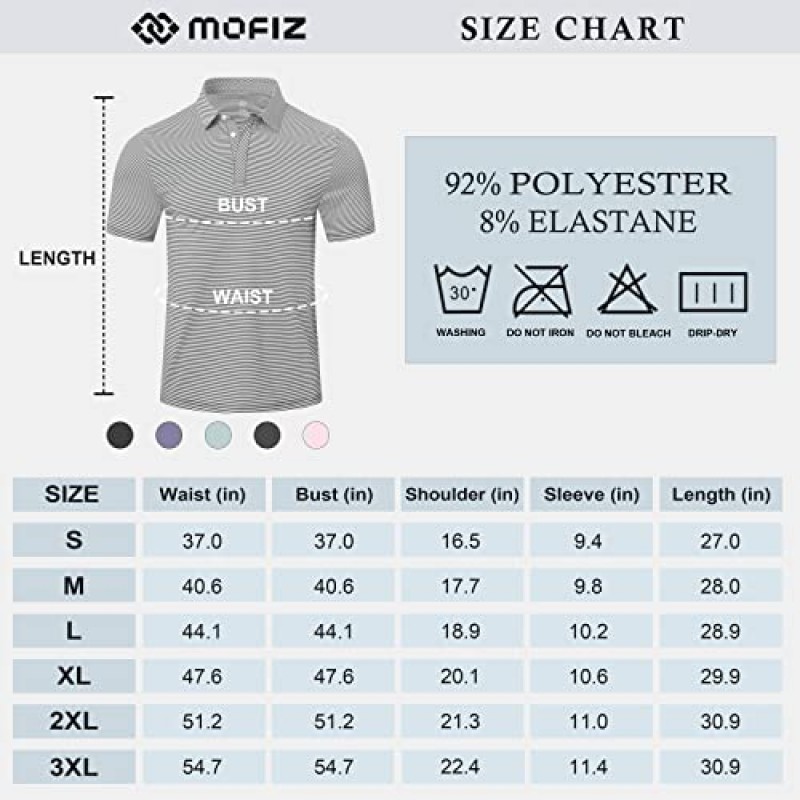 MoFiz 남성용 골프 폴로 셔츠 스트라이프 반소매 수분 흡수 스포츠 야외 폴로 셔츠 남성용 S-3XL