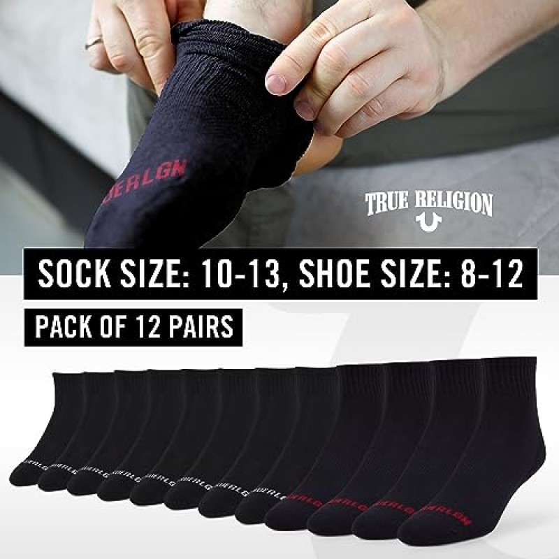 True Religion 남성용 양말 6 & 12 쌍 남성용 발목 양말 Quarter Premium Athletic 남성용 양말, 신발 사이즈 8-12