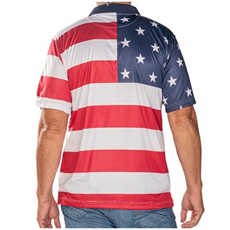 TheFlagshirt 남성용 애국적인 퍼포먼스 골프 아메리칸 플래그 클래식 핏 폴로 셔츠