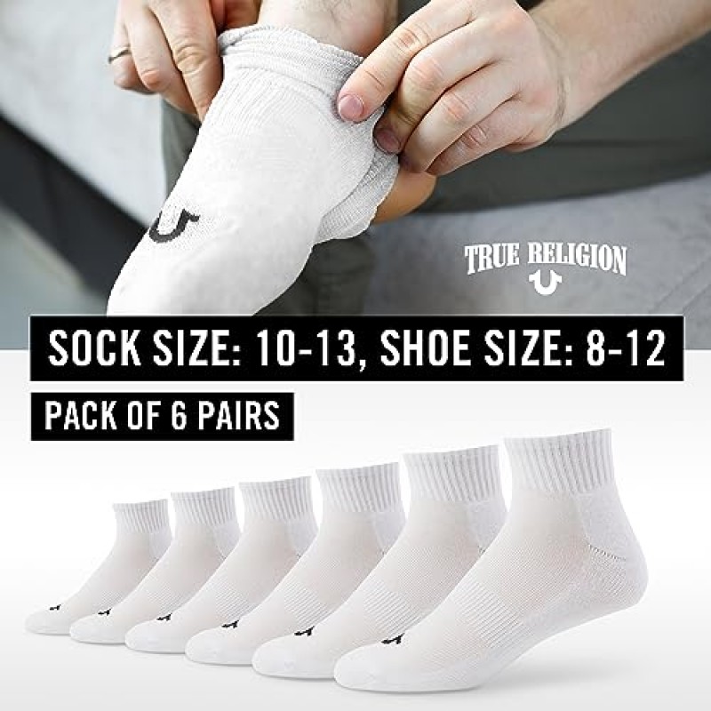 True Religion 남성용 양말 6 & 12 쌍 남성용 발목 양말 Quarter Premium Athletic 남성용 양말, 신발 사이즈 8-12