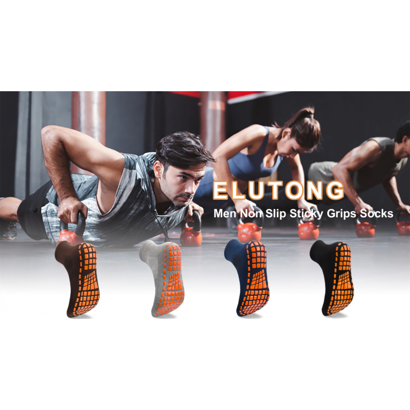 ELUTONG 남성 미끄럼 방지 끈적 그립 양말 3 쌍 타일 나무 바닥 미끄럼 방지 운동 요가 필라테스 병원 슬리퍼 양말