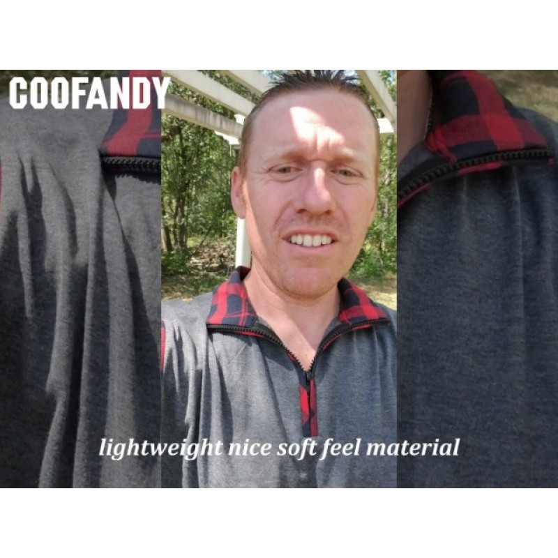 COOFANDY 남성용 긴팔 폴로 셔츠 캐주얼 슬림핏 지퍼 체크 무늬 폴로 티셔츠