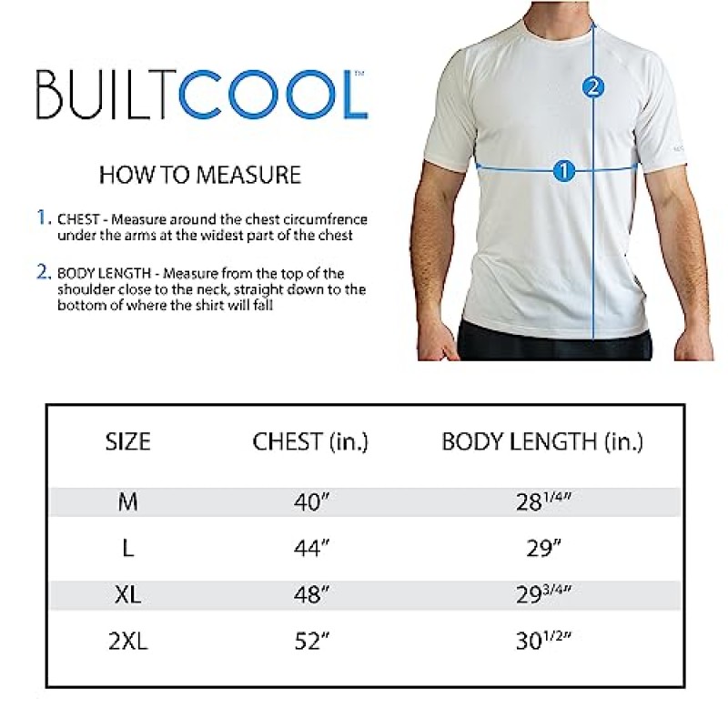 BuildCool 남성용 크루넥 라글란 셔츠 – 남성용 속건성 셔츠, 순간 냉각 수분 흡수, UPF 50 자외선 차단