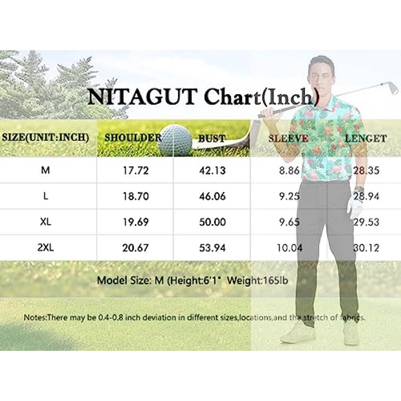 NITAGUT 남성용 골프 셔츠 반팔 드라이핏 프린트 성능 모이스처 위킹 폴로 셔츠