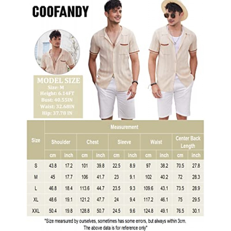 COOFANDY 남성용 반팔 니트 셔츠 빈티지 버튼 다운 폴로 셔츠 캐주얼 비치 탑