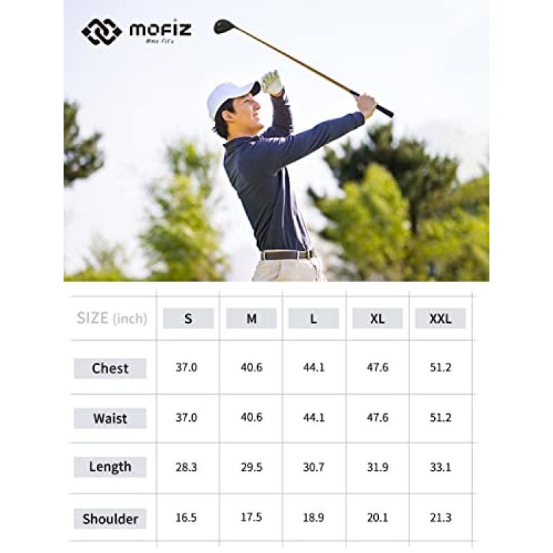 MoFiz 남성용 긴 소매 골프 셔츠 쿼터 지퍼 스포츠 폴로 셔츠 운동용 핏