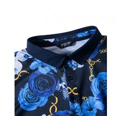 Fohemr Mens 럭셔리 폴로 셔츠 블랙 골드 반팔 바로크 체인 프린트 캐주얼 위킹 골프 플라워 티셔츠