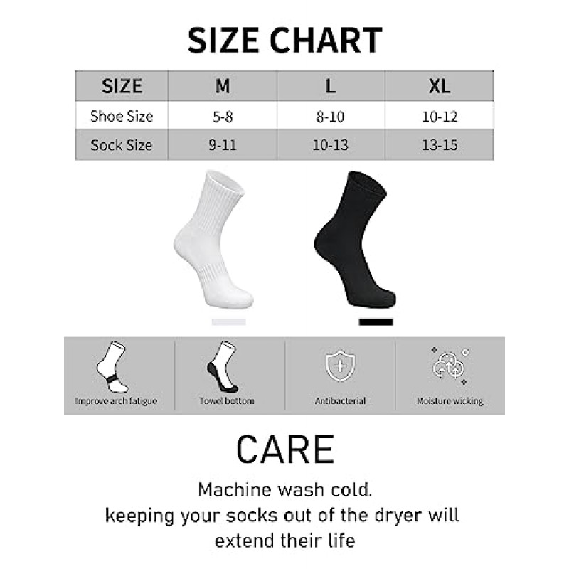 Airacker 운동 양말 스포츠 러닝 송아지 양말 남성 여성용 성능 쿠션 통기성 승무원 양말 (6 쌍)