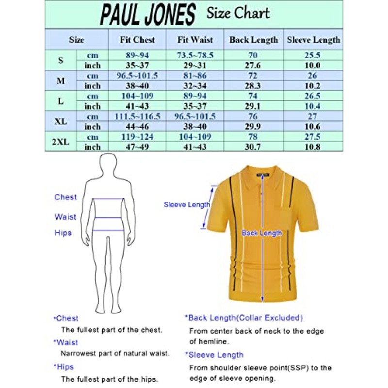 PJ PAUL JONES 남성 니트 폴로 셔츠 빈티지 스트라이프 포켓이 있는 반소매 버튼 골프 셔츠
