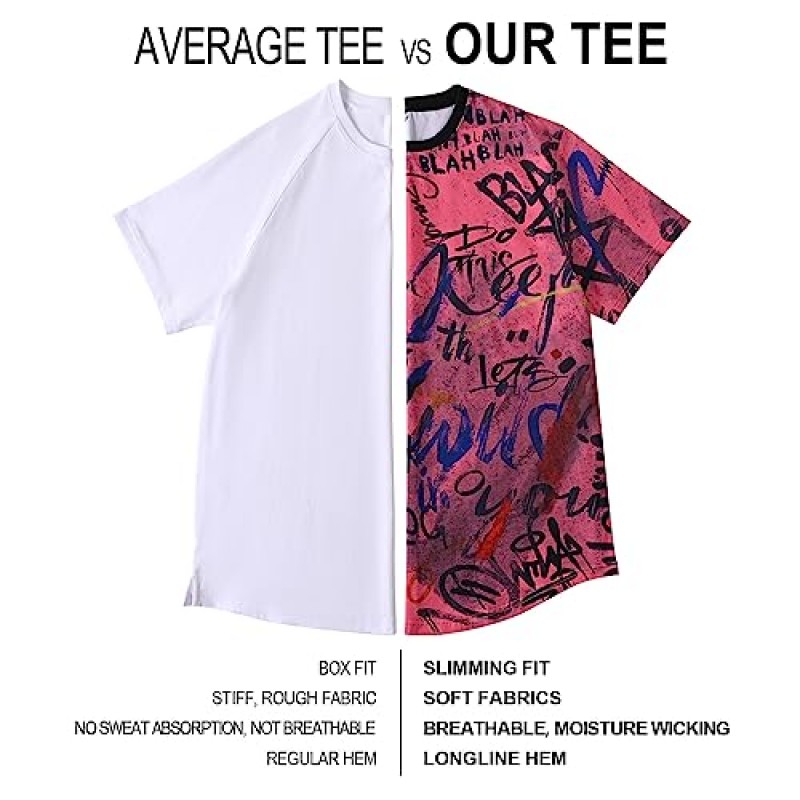 DEOLAX Mens T 셔츠 남성 패션 크루 넥 티셔츠 캐주얼 클래식 티셔츠 남성 반팔 롱 라인 Hipster 힙합 티