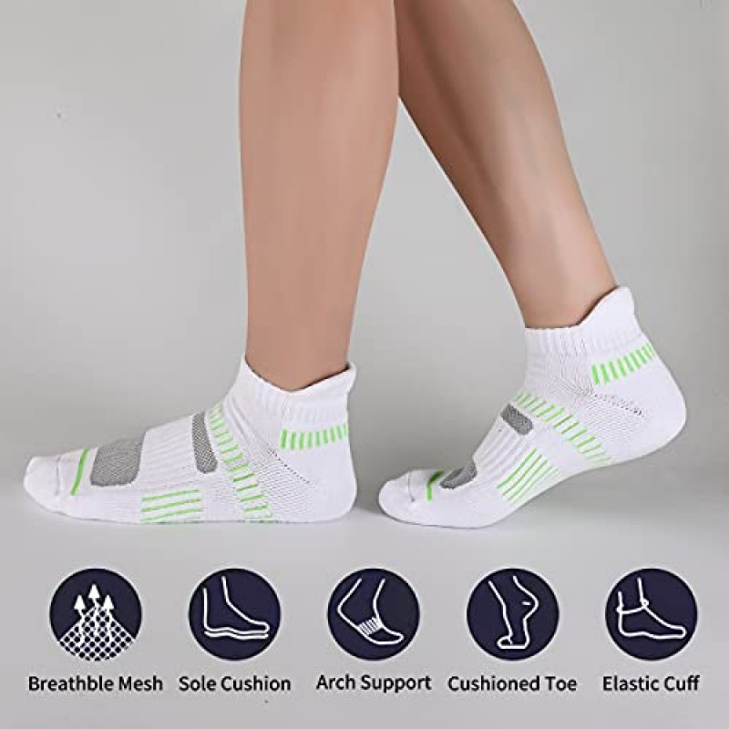 COOPLUS 남성용 발목 양말 아치 지지대가 포함된 운동용 쿠션 통기성 로우 컷 탭 - 6쌍