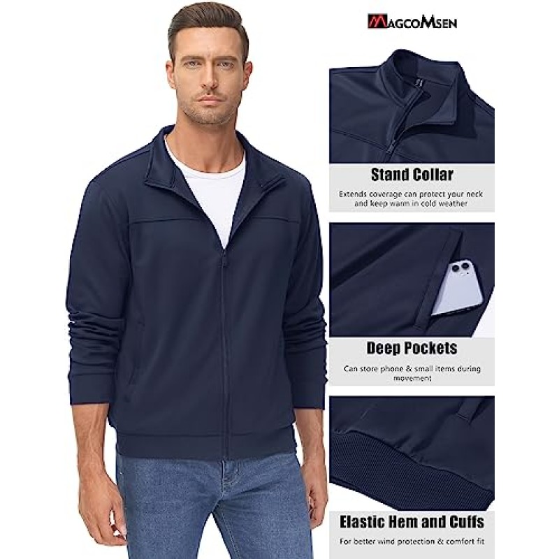 MAGCOMSEN 남성용 트랙 재킷 경량 풀 지퍼 캐주얼 코트 운동 러닝 운동용 활성 재킷(포켓 포함)