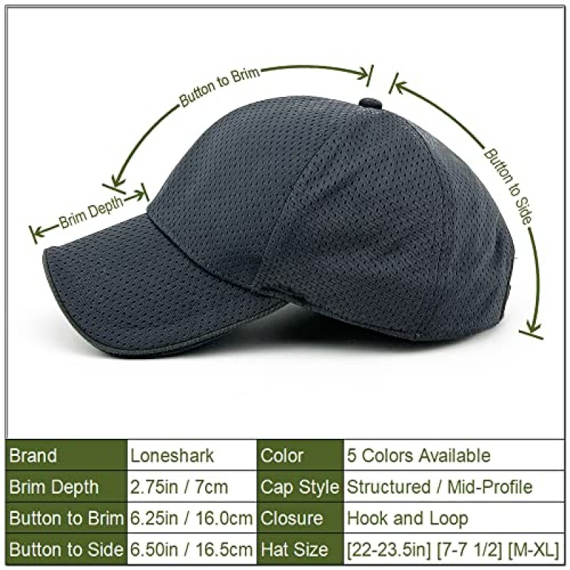 Loneshark Mens 풀 메쉬 여름 통기성 러닝 야구 모자 빠른 건조 여성 수분 흡수 야외 스포츠 드라이 피트 캡