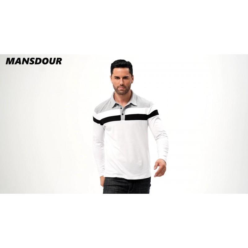 MANSDOUR 남성용 폴로 셔츠 캐주얼 코튼 슬림 피트 긴 소매 및 반소매 폴로 셔츠 패치 워크 칼라 작업 골프 셔츠