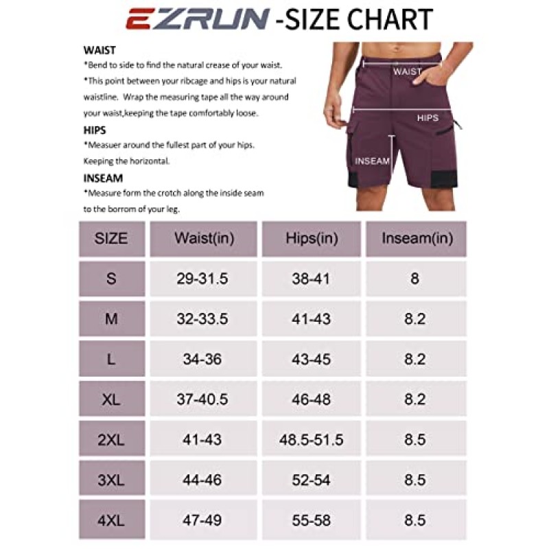 EZRUN 남성용 하이킹 카고 반바지 퀵 드라이 골프 야외 작업 낚시 여행용 멀티 포켓이 있는 전술 반바지