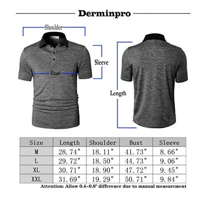 Derminpro 남성용 경량 골프 폴로 셔츠 반팔/긴 소매 속건성 퍼포먼스 티셔츠