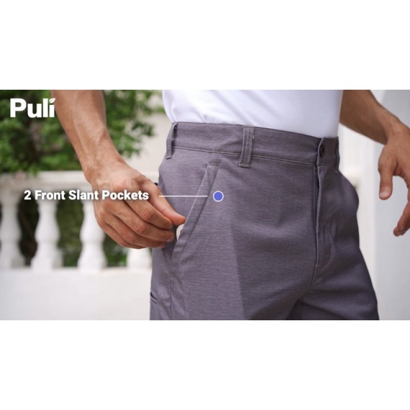 PULI 남성용 스트레치 골프 짧은 퀵 드라이 드레스 캐주얼 경량 플랫 프론트 10