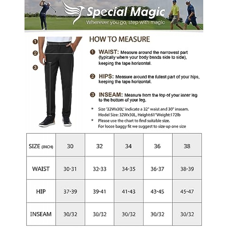 SPECIALMAGIC 스트레치 골프 바지 남성 편안한 핏 드레스 방수 비즈니스 캐주얼 빠른 건조 작업 바지 주머니 포함