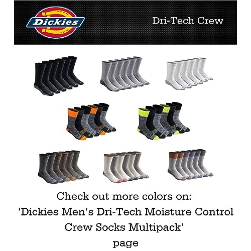 Dickies 남성용 드라이테크 모이스처 컨트롤 크루 양말 멀티팩, 혼합 데님(6켤레), 신발 사이즈: 6-12