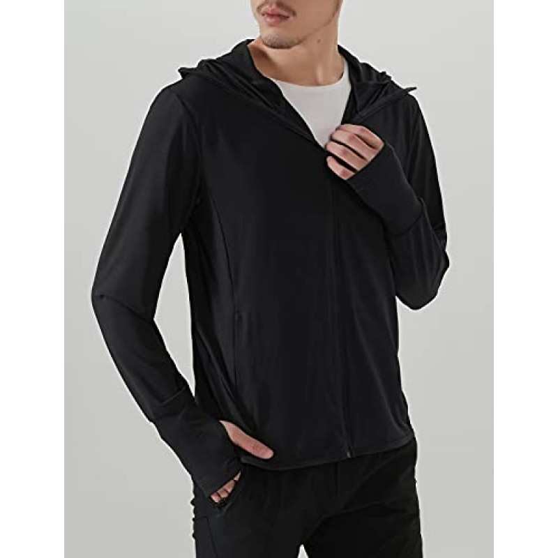 Locachy 남성용 UPF 50+ 자외선 차단 야외 경량 풀 지퍼 까마귀 자켓 긴 소매 낚시 하이킹 성능 셔츠