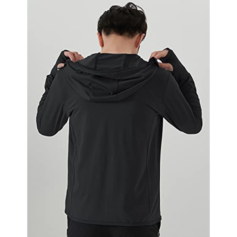 Locachy 남성용 UPF 50+ 자외선 차단 야외 경량 풀 지퍼 까마귀 자켓 긴 소매 낚시 하이킹 성능 셔츠