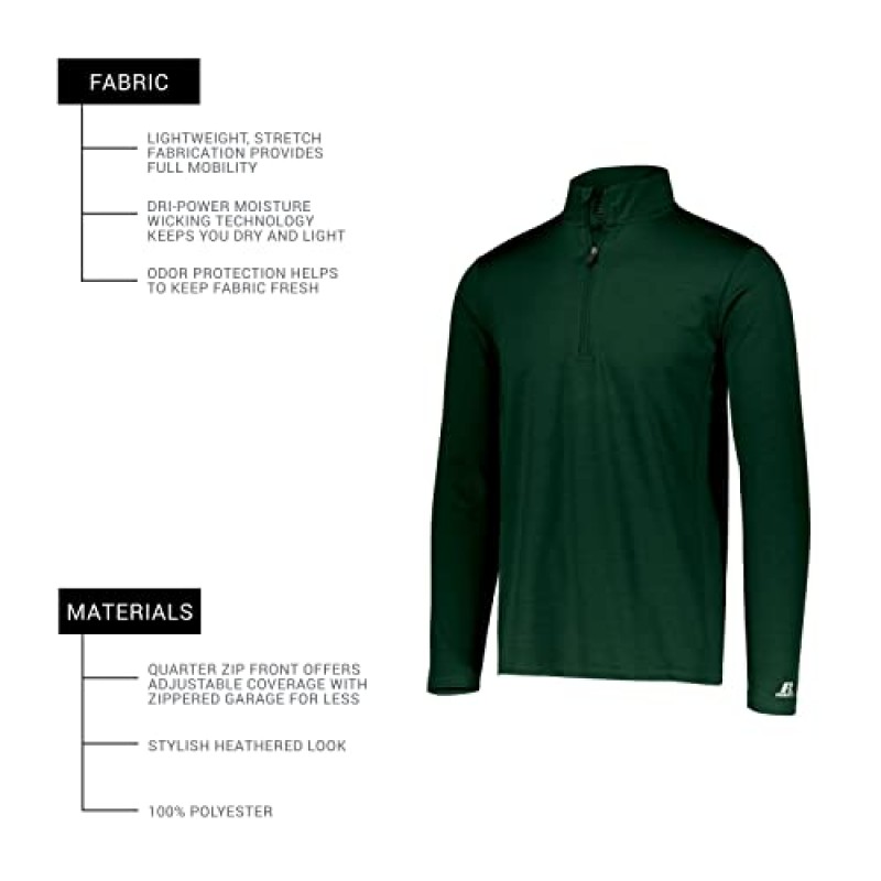 Russell Athletics Dri-Power 경량 1/4 지퍼 풀오버 ​​- 속건성 자외선 차단을 위한 운동복