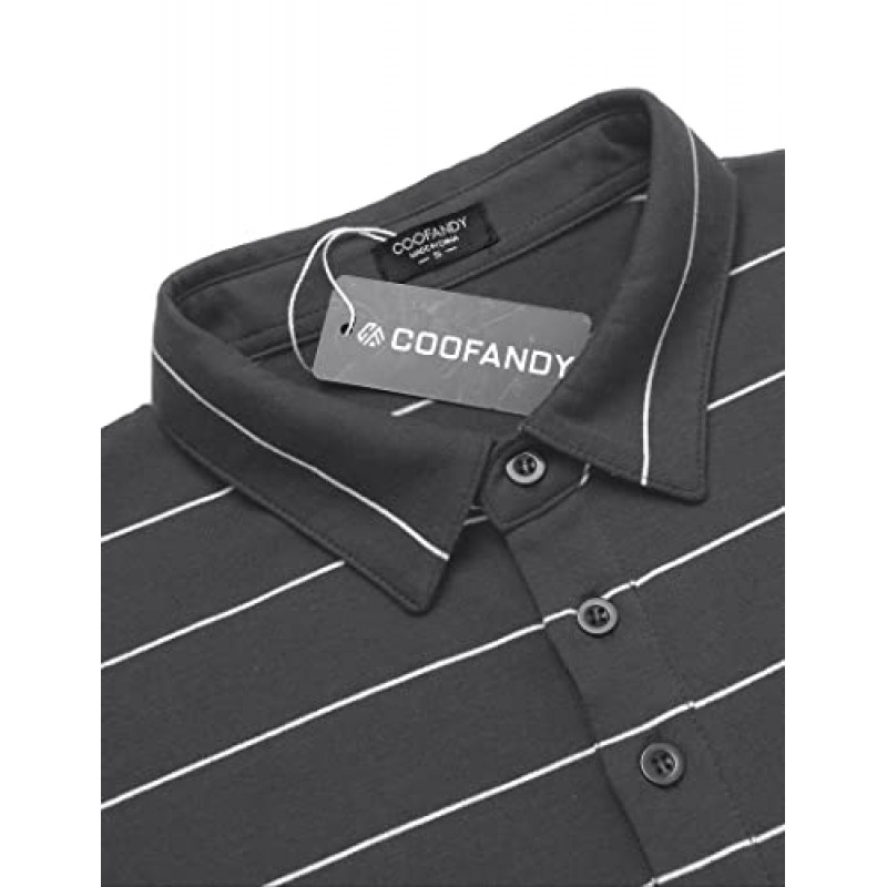 COOFANDY 남성용 스트라이프 골프 폴로 셔츠 반소매 경량 칼라 티셔츠 포켓이 있는 코튼 폴로 셔츠
