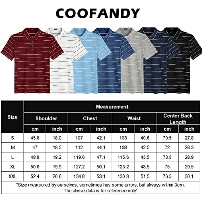 COOFANDY 남성용 스트라이프 골프 폴로 셔츠 반소매 경량 칼라 티셔츠 포켓이 있는 코튼 폴로 셔츠