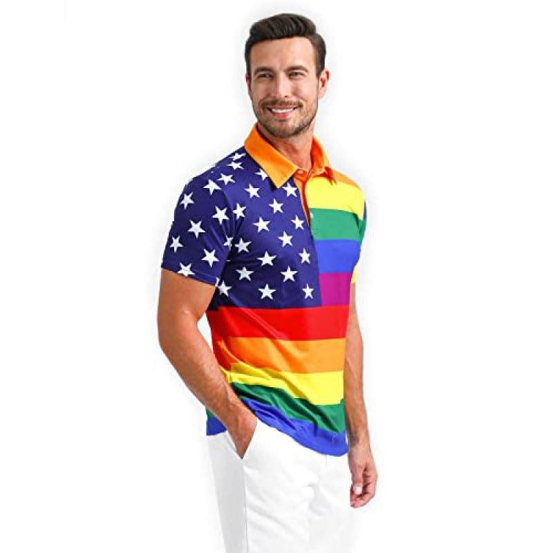 LINOCOUTON 남성용 American Patriotic Flag 폴로 반소매 셔츠