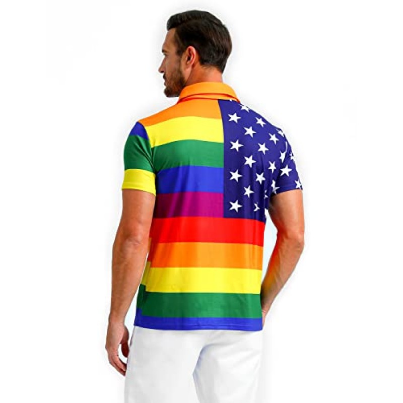 LINOCOUTON 남성용 American Patriotic Flag 폴로 반소매 셔츠