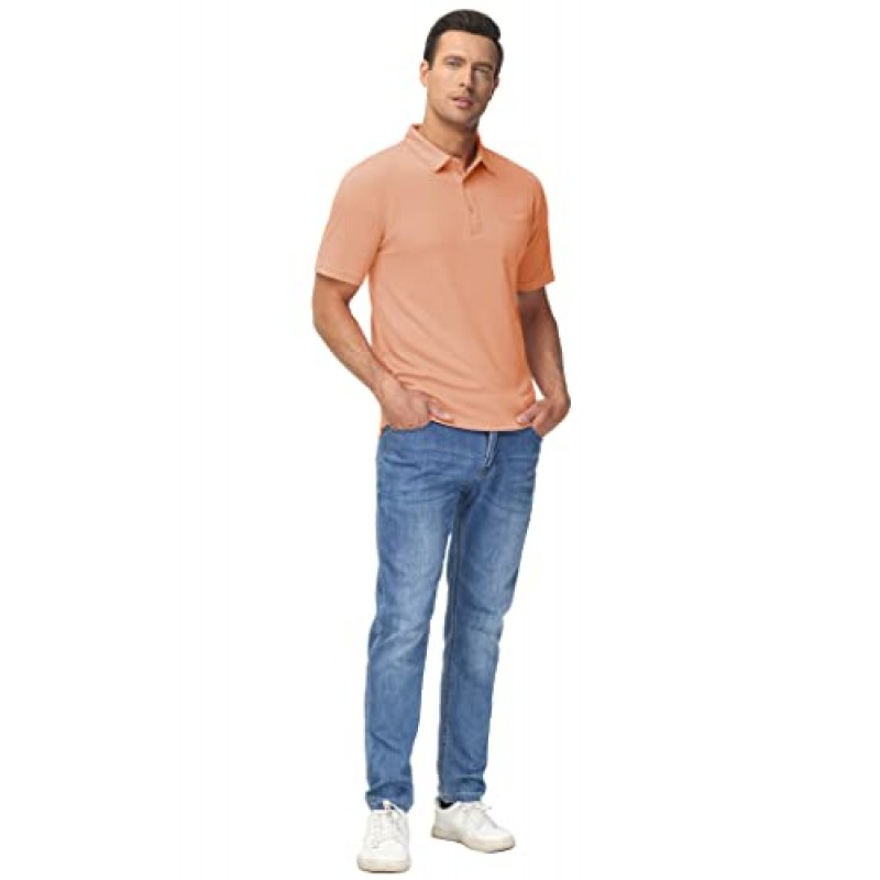 MAGCOMSEN 포켓이 있는 남성용 폴로 셔츠 반팔 칼라 골프 셔츠 Quick Dry Pique Performance Athletic Summer