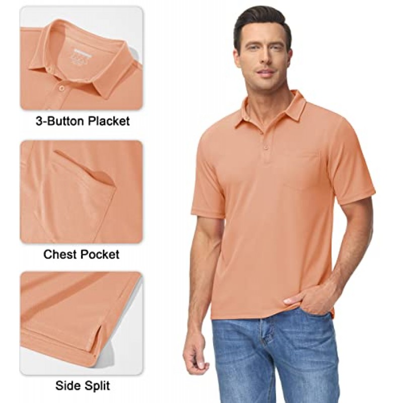 MAGCOMSEN 포켓이 있는 남성용 폴로 셔츠 반팔 칼라 골프 셔츠 Quick Dry Pique Performance Athletic Summer